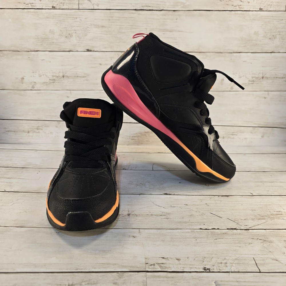 AND1 Mens Basketball Shoes Black Pink Orange High Top Sneakers WMA144GX004 Sz 11